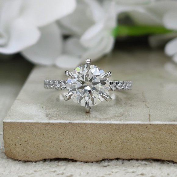 3Ct Moissanite Ring 6 Prong Solitaire Ring - Picture 4 of 4